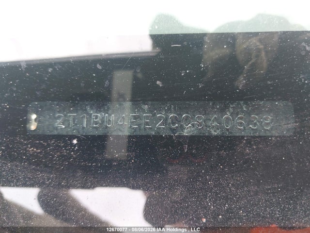 12670077 :رقم المزاد ، 2T1BU4EE2CC840638 vin ، 2012 Toyota Corolla مزاد بيع