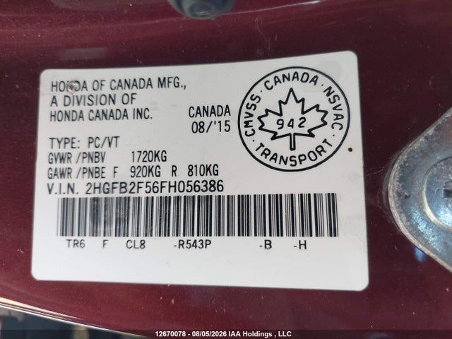 2HGFB2F56FH056386 Honda CIVIC EX