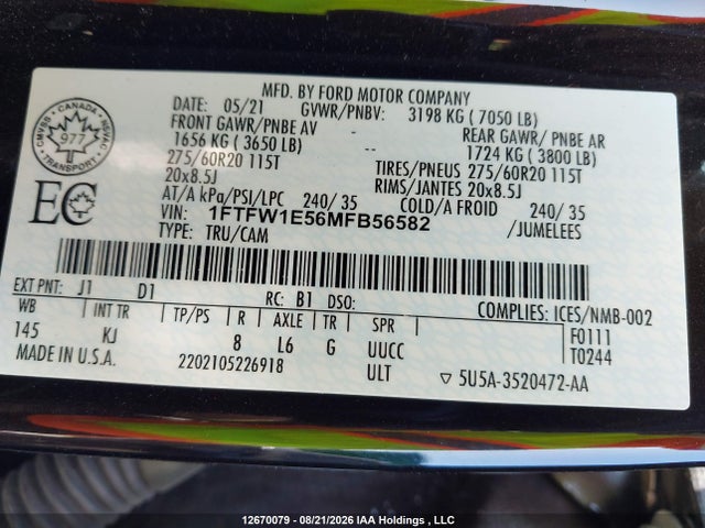 Ford F-150 King Ranch 2021 1FTFW1E56MFB56582 Image 9