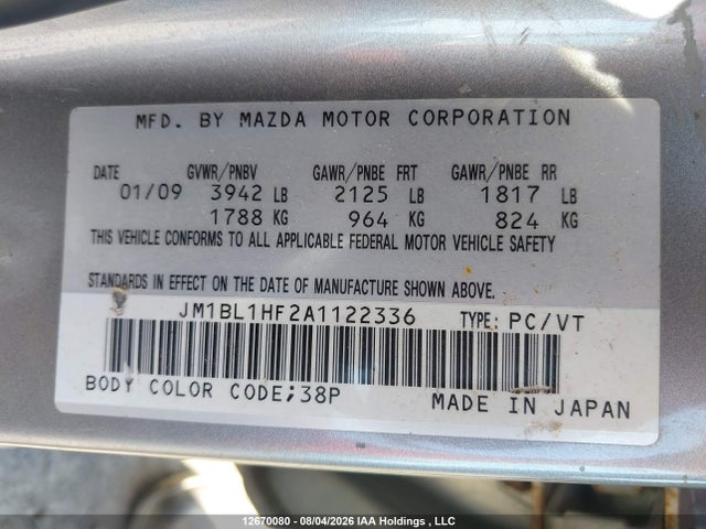 12670080 :رقم المزاد ، JM1BL1HF2A1122336 vin ، 2010 Mazda 3 مزاد بيع