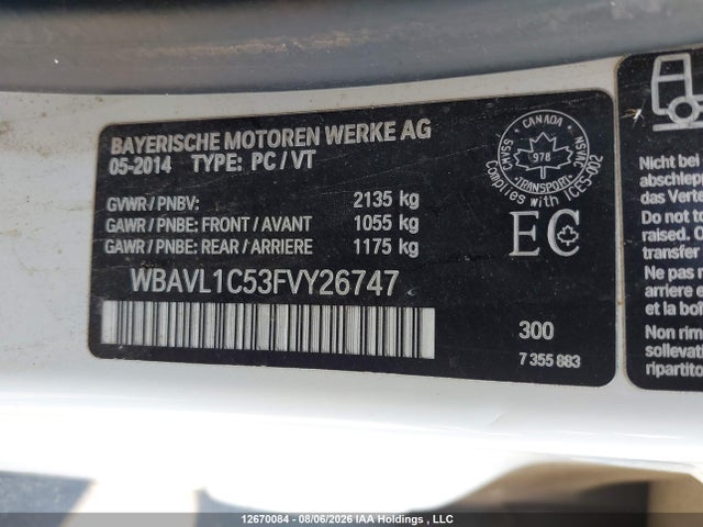 2015 Bmw X1 Xdrive28i მანქანა იყიდება აუქციონზე, vin: WBAVL1C53FVY26747, აუქციონის ნომერი: 12670084