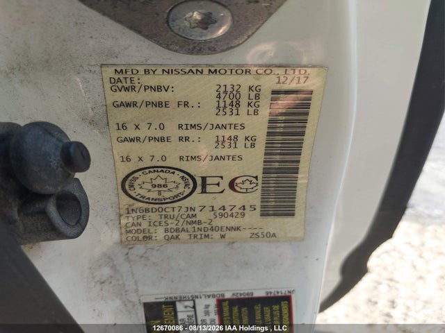 Nissan FRONTIER S 2018 1N6BD0CT7JN714745 Image 9