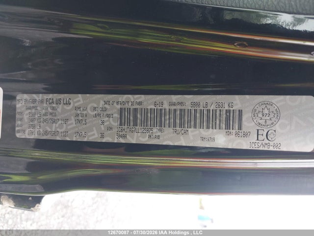 12670087 :رقم المزاد ، 1C6HJTAG7LL125875 vin ، 2020 Jeep Gladiator Sport S مزاد بيع
