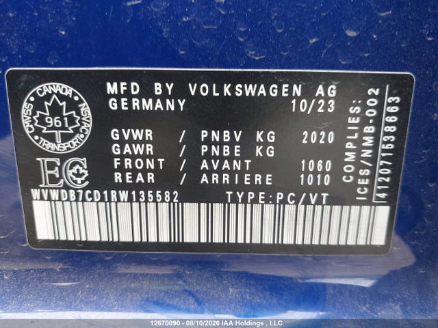 Aukcja sprzedaży 2024 Volkswagen Golf R, vin: WVWDB7CD1RW135582, numer aukcji: 12670090