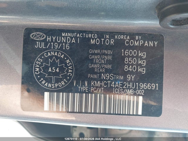 Hyundai ACCENT SE 2017 KMHCT4AE2HU196691 Image 9