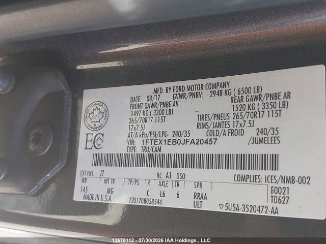 Ford F150 Super Cab 2018 1FTEX1EB0JFA20457 Image 9