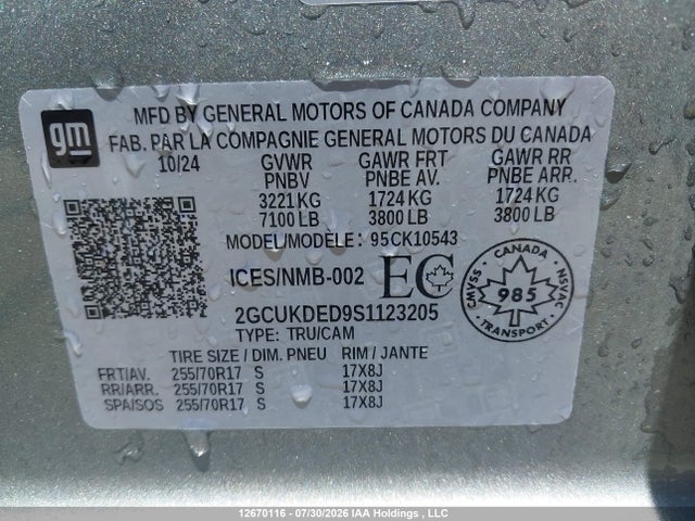 Продажа на аукционе авто 2025 Chevrolet Silverado K1500 Lt, vin: 2GCUKDED9S1123205, номер лота: 12670116