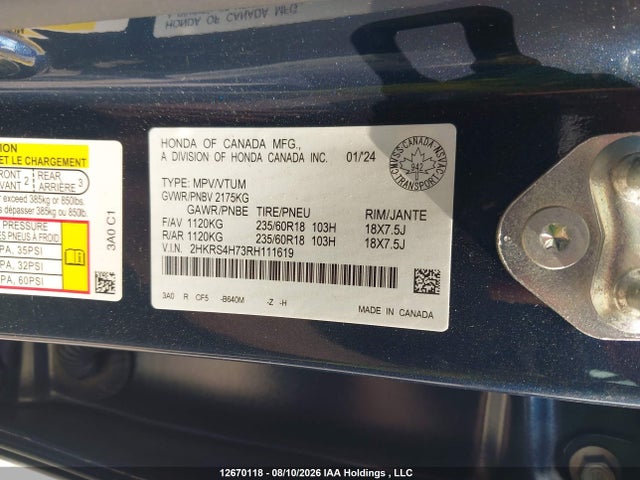 2HKRS4H73RH111619 Honda Cr-v Ex-l