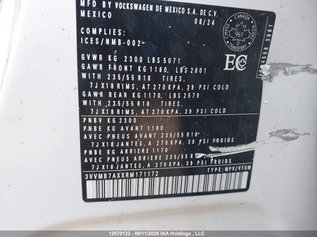 3VVMB7AXXRM171172 Volkswagen Tiguan
