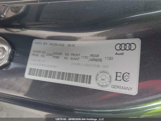 12670143 :رقم المزاد ، WAUL4AFRXGA054341 vin ، 2016 Audi S5 Technik مزاد بيع