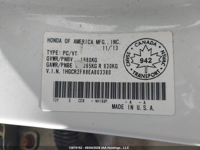 Honda Accord Ex-l 2014 1HGCR2F88EA803380 Image 9