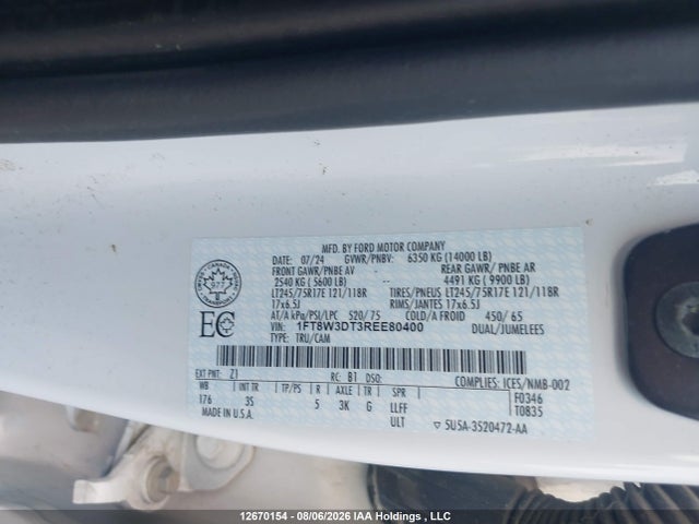 2024 Ford F350 Super Duty მანქანა იყიდება აუქციონზე, vin: 1FT8W3DT3REE80400, აუქციონის ნომერი: 12670154