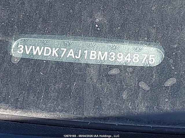Продаж на аукціоні авто 2011 Volkswagen Jetta 2.0l Comfortline, vin: 3VWDK7AJ1BM394875, номер лоту: 12670165