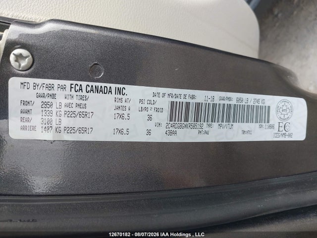 Продажа на аукционе авто 2019 Dodge Grand Caravan Cvp/sxt, vin: 2C4RDGBGXKR585192, номер лота: 12670182