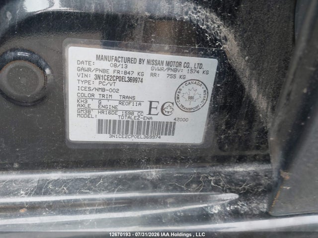 3N1CE2CP0EL369974 Nissan Versa Note 1.6 S/1.6 Sl/1.6 Sv