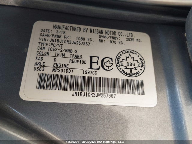 Продажа на аукционе авто 2018 Nissan Qashqai S/sl/sv, vin: JN1BJ1CR3JW257967, номер лота: 12670201