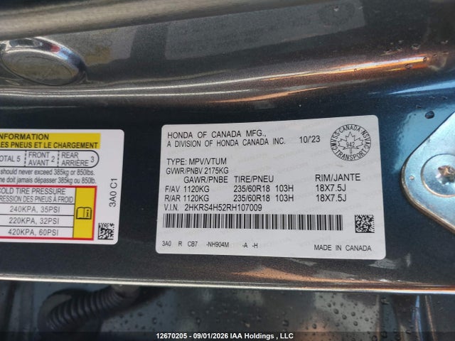 Продажа на аукционе авто 2024 Honda Cr-v Sport, vin: 2HKRS4H52RH107009, номер лота: 12670205