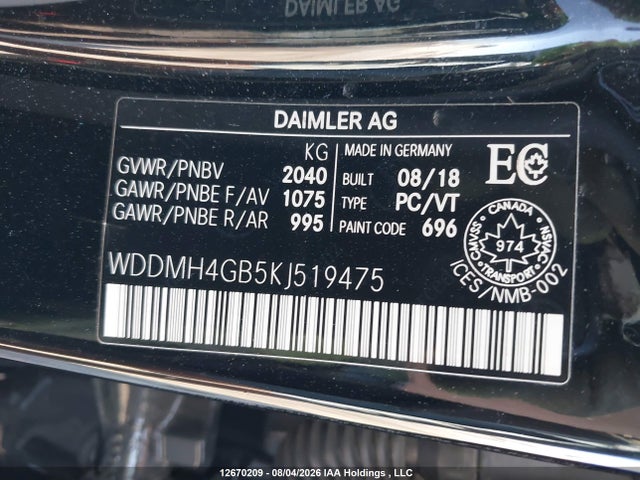 WDDMH4GB5KJ519475 Mercedes-Benz B250 4matic