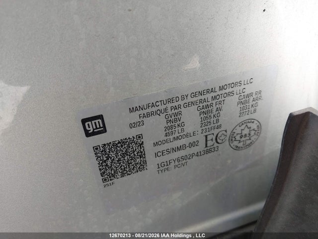 1G1FY6S02P4138833 Chevrolet Bolt Euv Lt