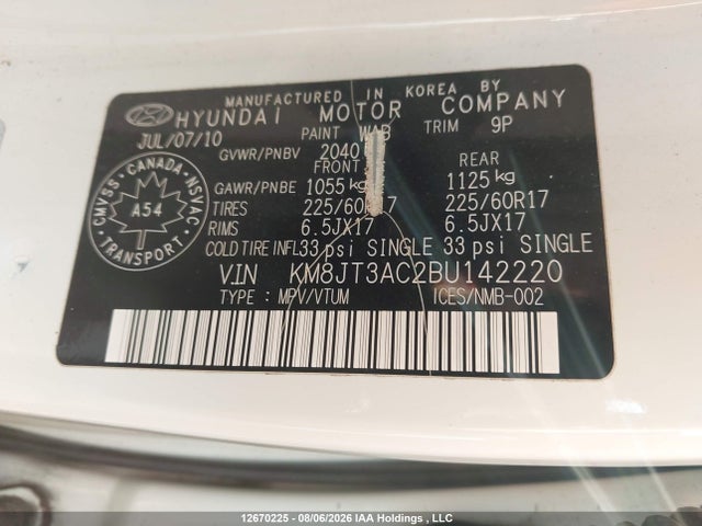 Продажа на аукционе авто 2011 Hyundai Tucson, vin: KM8JT3AC2BU142220, номер лота: 12670225