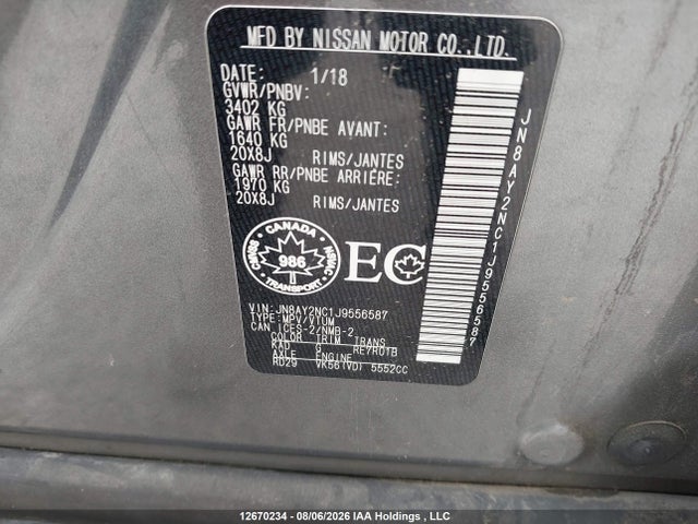 JN8AY2NC1J9556587 Nissan Armada Sv/sl/platinum