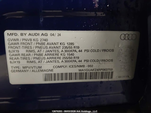 Audi Q4 E-TRON 2024 WA1GUAFZ4RP063759 Image 9