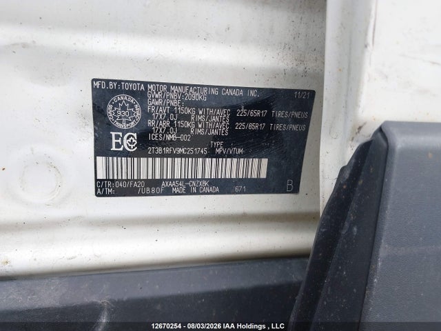 Продаж на аукціоні авто 2021 Toyota Rav4 Le, vin: 2T3B1RFV9MC251745, номер лоту: 12670254