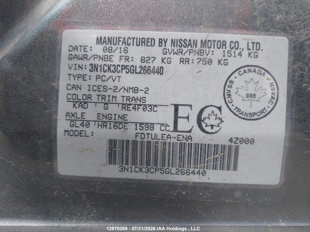 3N1CK3CP5GL266440 Nissan Micra