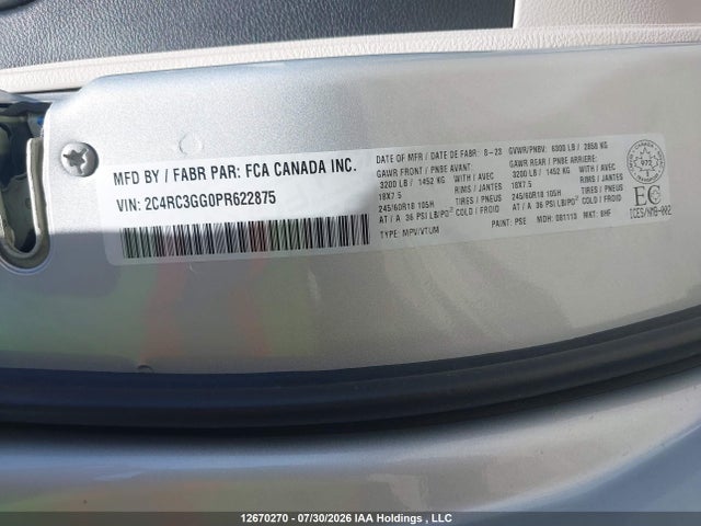 2C4RC3GG0PR622875 Chrysler Pacifica Limited