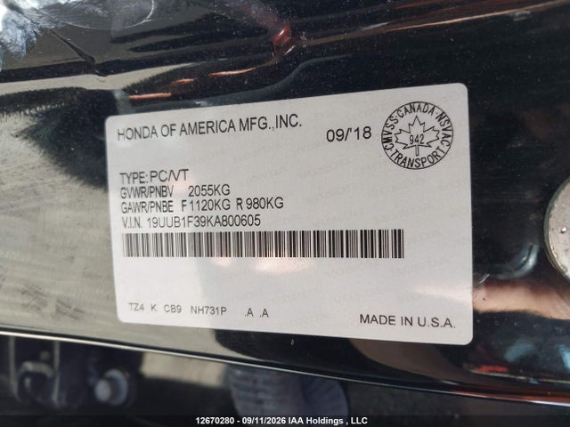 Acura TLX 2019 19UUB1F39KA800605 Image 9