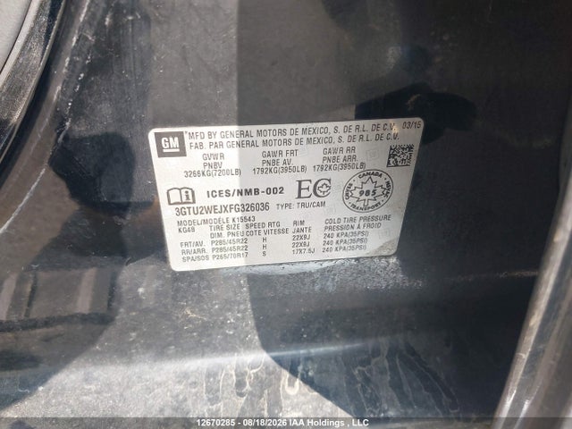 Продаж на аукціоні авто 2015 Gmc Sierra K1500 Denali, vin: 3GTU2WEJXFG326036, номер лоту: 12670285