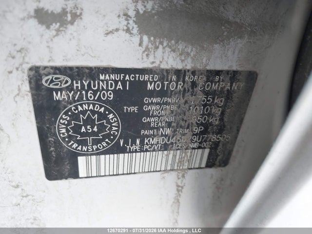 Aukcja sprzedaży 2009 Hyundai Elantra, vin: KMHDU45D29U778505, numer aukcji: 12670291