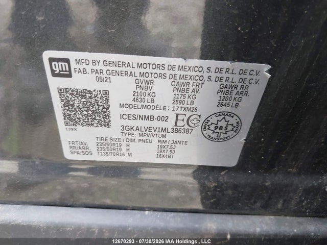 3GKALVEV1ML386387 GMC Terrain Slt