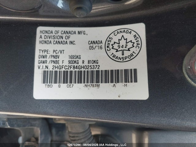 Honda CIVIC EX 2016 2HGFC2F84GH025372 Image 9