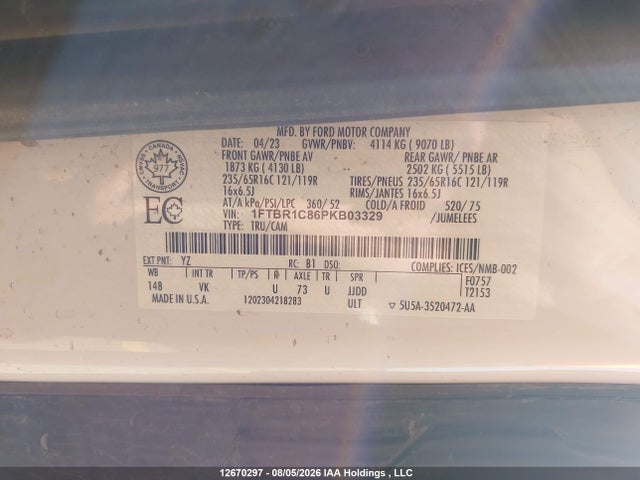 Ford Transit T-250 2023 1FTBR1C86PKB03329 Image 9