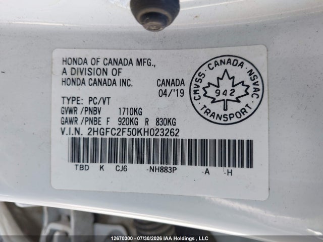 Honda Civic Lx 2019 2HGFC2F50KH023262 Image 9