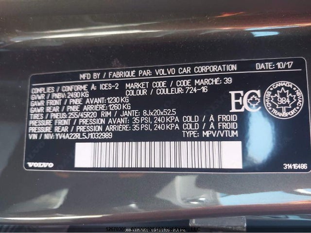 2018 Volvo Xc60 T6 Inscription მანქანა იყიდება აუქციონზე, vin: YV4A22RL5J1032989, აუქციონის ნომერი: 12670301