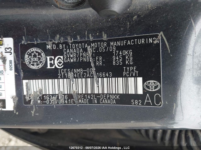 12670312 :رقم المزاد ، 2T1BU4EE2AC216643 vin ، 2010 Toyota Corolla S/le/xle مزاد بيع