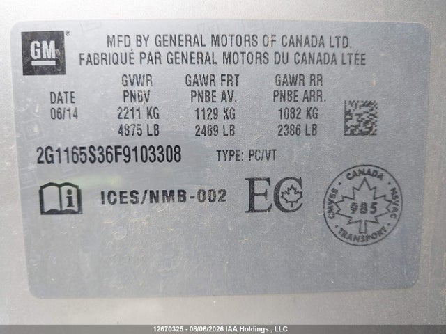 2015 Chevrolet Impala Ltz მანქანა იყიდება აუქციონზე, vin: 2G1165S36F9103308, აუქციონის ნომერი: 12670325