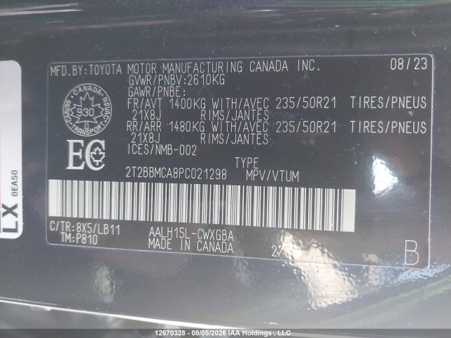 12670328 :رقم المزاد ، 2T2BBMCA8PC021298 vin ، 2023 Lexus Rx 350h مزاد بيع