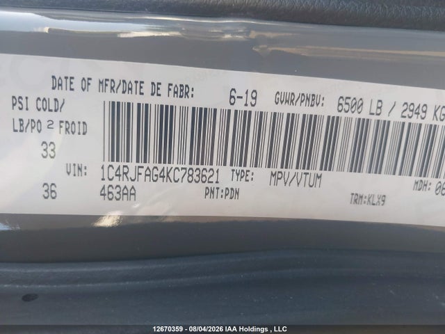 1C4RJFAG4KC783621 Jeep Grand Cherokee Laredo