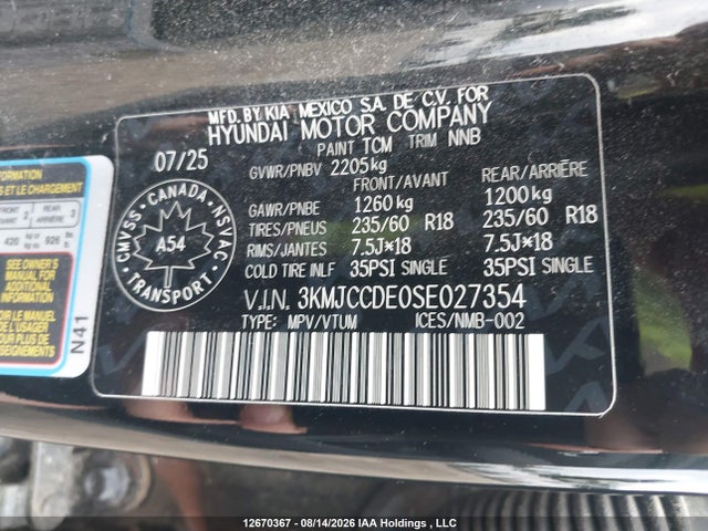 Aukcja sprzedaży 2025 Hyundai Tucson Preferred Awd W/trend Package, vin: 3KMJCCDE0SE027354, numer aukcji: 12670367