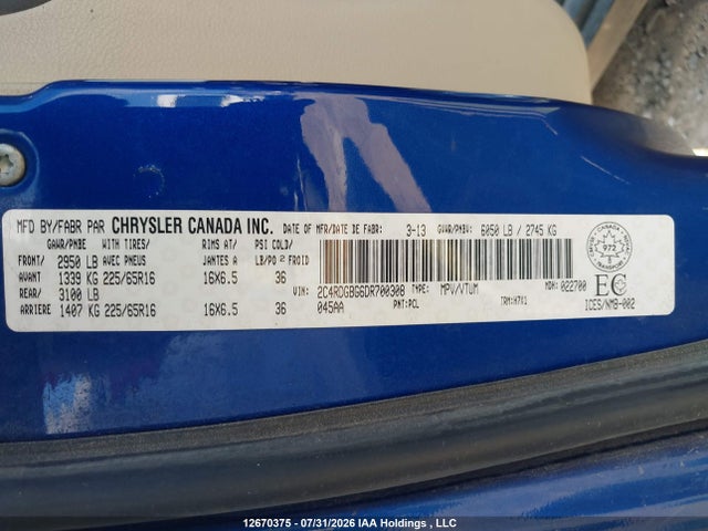 12670375 :رقم المزاد ، 2C4RDGBG6DR700308 vin ، 2013 Dodge Grand Caravan مزاد بيع