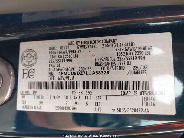 1FMCU9DZ7LUA88326 Ford Escape Titanium