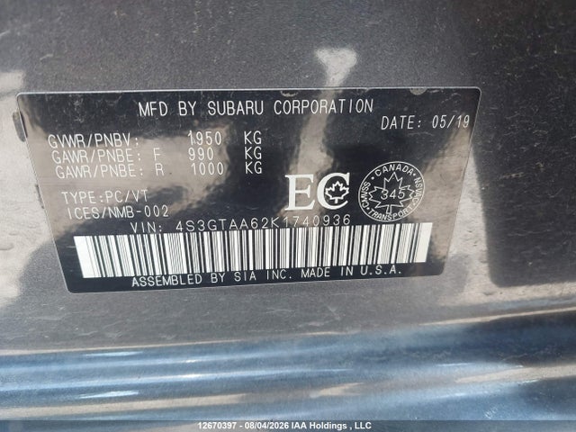 Subaru Impreza 2019 4S3GTAA62K1740936 Image 9