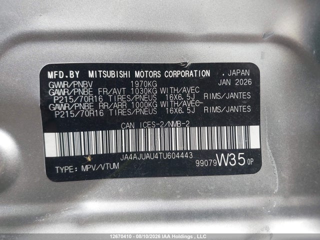 JA4AJUAU4TU604443 Mitsubishi RVR ES