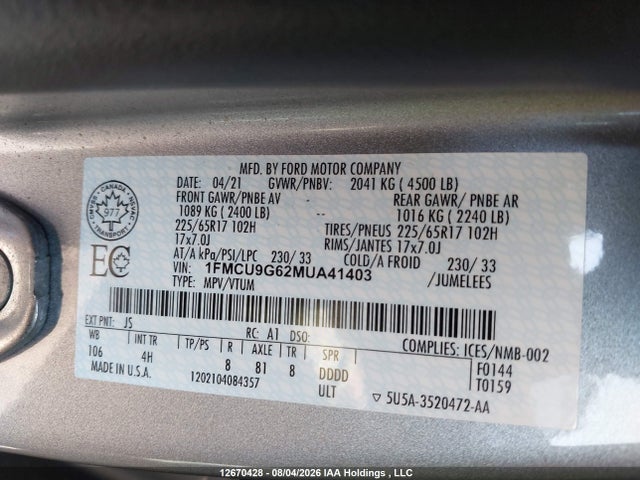 Ford ESCAPE SE 2021 1FMCU9G62MUA41403 Image 9