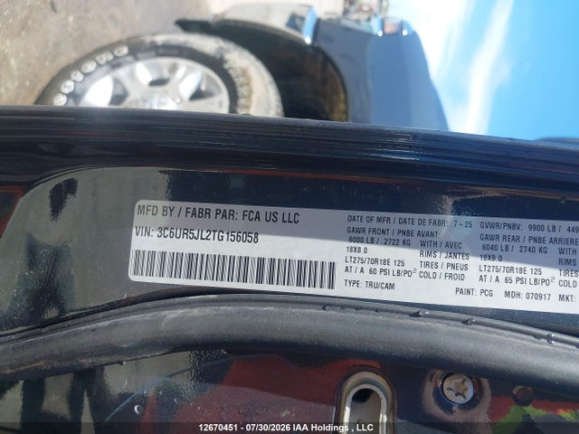 Aukcja sprzedaży 2026 Ram 2500 Big Horn, vin: 3C6UR5JL2TG156058, numer aukcji: 12670451