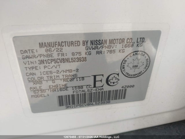 Nissan KICKS SV 2022 3N1CP5CV8NL523938 Image 9
