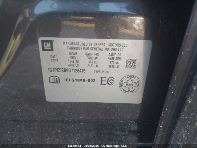 1G1PE5SB8G7125415 Chevrolet Cruze Limited 1lt